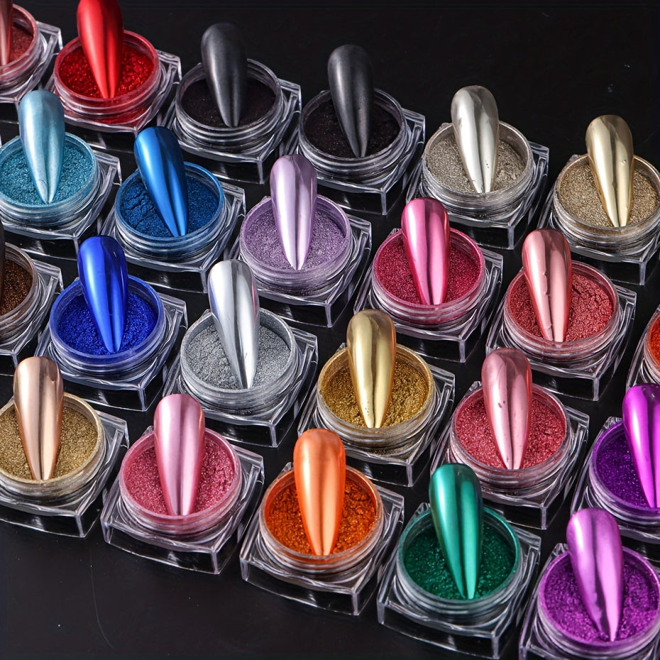 36 Box Super-Bright Metallic Mirror Nail Powder Set Y2K Chrome Pigment Flakes Fine Glitter Rubbing On Dust Manicure Decoration